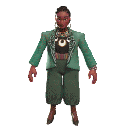 digital sculpture of a business woman with a green suit.